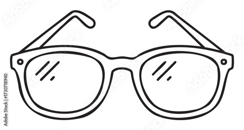 Simple line art of stylish eyeglasses with thick frames and clear lenses - stock vector