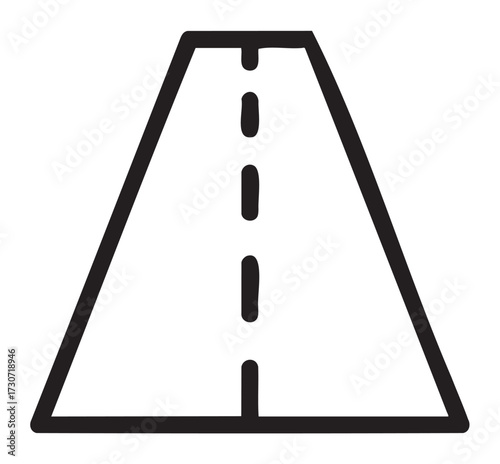 Simple black and white road icon with dashed center line - stock vector