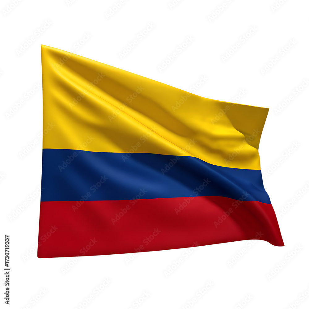 Fototapeta premium Waving Colombia flag isolated on a transparent background, detailed close-up