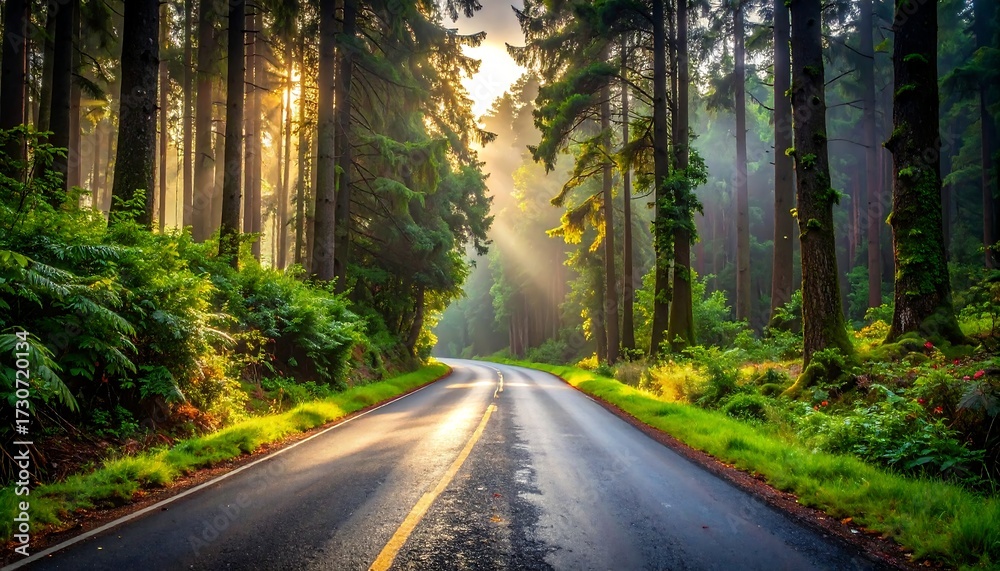 Fototapeta premium Sunlit forest road