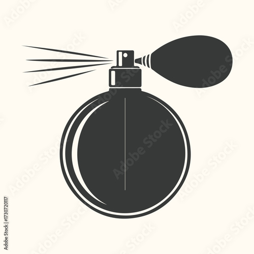 Vector art of vintage perfume bottle with atomizer spray and bulb, classic elegant fragrance dispenser, isolated on a light background, symbolizing luxury and beauty