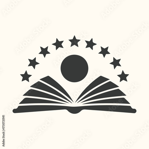 Vector art of an antique scroll with text and a quill pen in an inkwell, symbolizing writing, literature, history, and education, presented in a clean, minimalist line art style