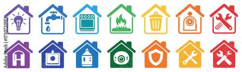 utility bills house icon set vector