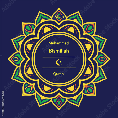Allah, Muhammad, Bismillah, Quran, Arabic text, Calligraphy, Islam, Muslim art, Religious design, Islamic calligraphy (4).eps