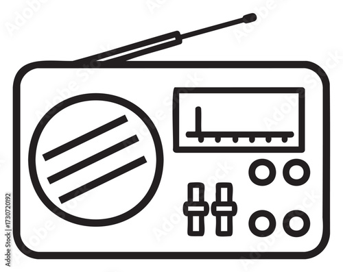 Retro radio icon with antenna and control knobs - stock vector