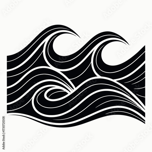 Black color Abstract Wave Design, Solid White Background (6).eps