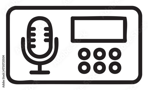 Vintage microphone icon with control panel design in black and white - stock vector