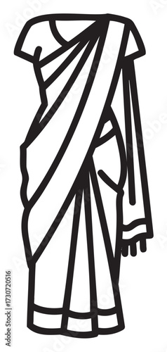 Traditional draped sari garment on mannequin in black and white sketch style - stock vector