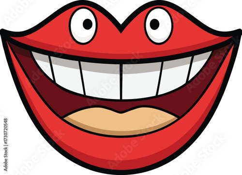 Big Cartoon Smiling Red Lips with White Teeth Funny Vector Illustration