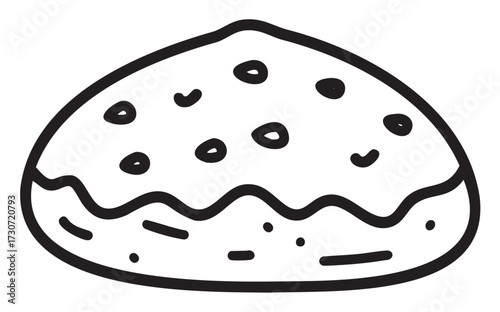 Black and white line drawing of a chocolate chip cookie - stock vector