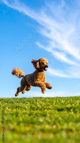 Playful dog leaping in field
