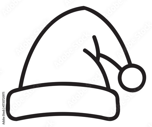 Outline drawing of simple santa hat with pom pom for christmas designs - stock vector