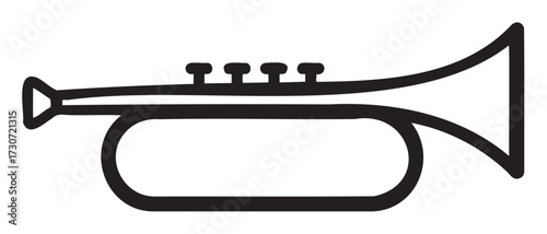 Black and white outline of a trumpet with valves and mouthpiece - stock vector