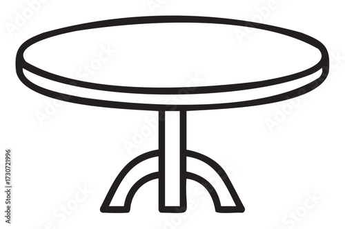 Simple round table line art illustration with central pedestal base - stock vector