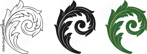 Set of acanthus leaf vector illustrations classic decorative design elements isolated on white background