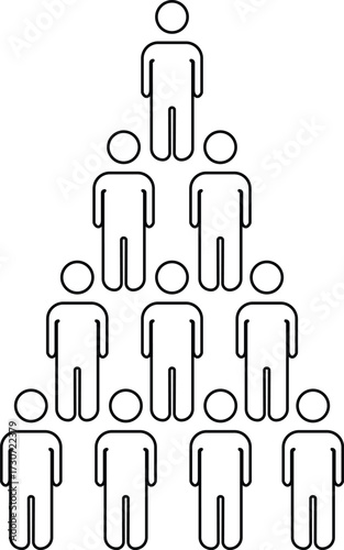 Pyramid of people icon representing hierarchy, organization chart, structure, leadership management and teamwork with transparent background