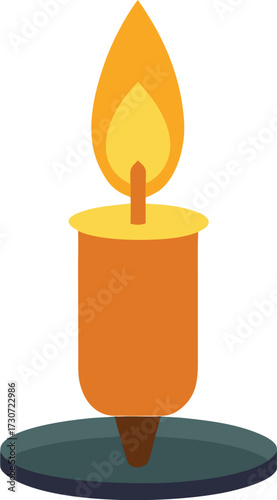 candle in glass holder glowing softly  white back