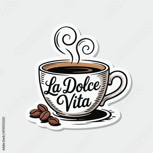 Retro Etched Coffee Logo with La Dolce Vita Italian Quote