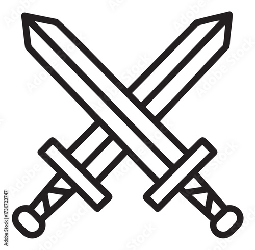 Crossed swords icon with simple black and white design - stock vector