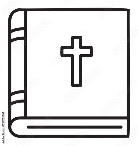 Simple black and white bible icon with christian cross outline - stock vector
