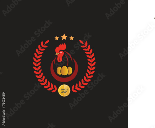 Chicken Farm Logo with Eggs and Laurel Wreath Design