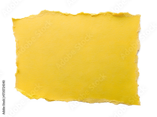 A torn piece of yellow paper with rough edges, isolated on a transparent background