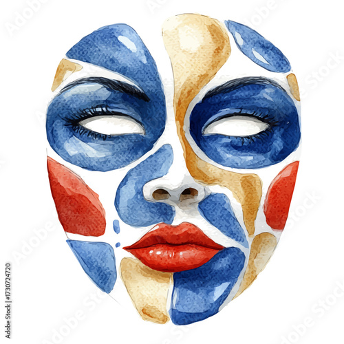 Mexican Face Parade, watercolor painting vector, isolated on a white background.