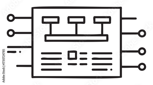 Simplified diagram of a microchip circuit with connected nodes - stock vector