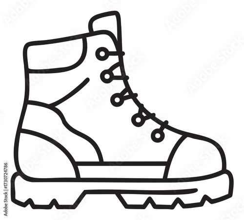 Outline of a lace-up hiking boot with thick sole - stock vector