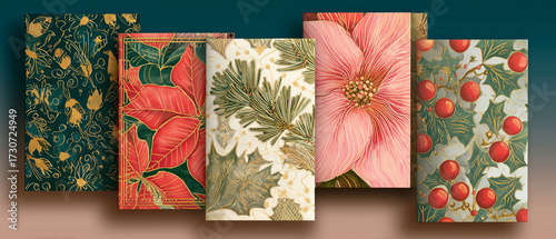 Assorted New Year greeting cards with floral designs and patterns  