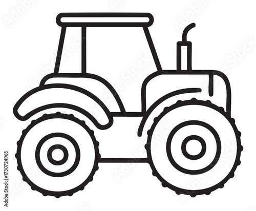 Outline of a farm tractor with large wheels and cabin in black and white - stock vector