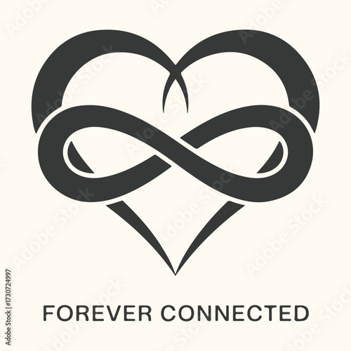 Vector art of symbol of infinity intertwined with a heart shape, representing eternal love, connection, and endless relationships, isolated on a light background