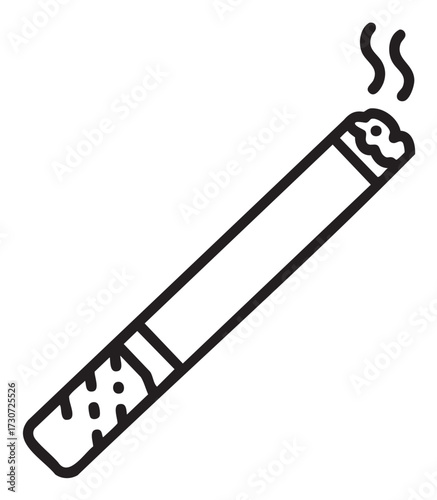 Smoking cigarette icon with burning tip and smoke - stock vector
