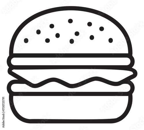 Outline icon of a classic hamburger with sesame seed bun - stock vector