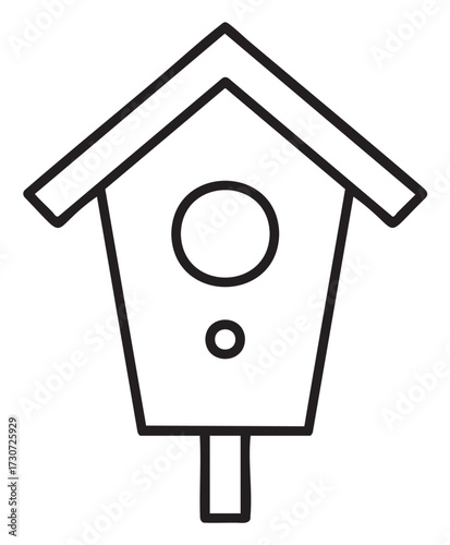 Simple outline drawing of classic birdhouse design with circular entrance - stock vector