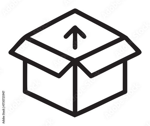 Open cardboard box with upward arrow symbol for shipping and handling - stock vector