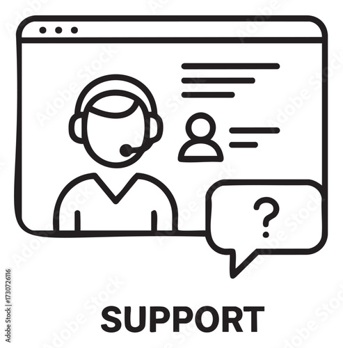 Customer support icon with headset and chat window - stock vector
