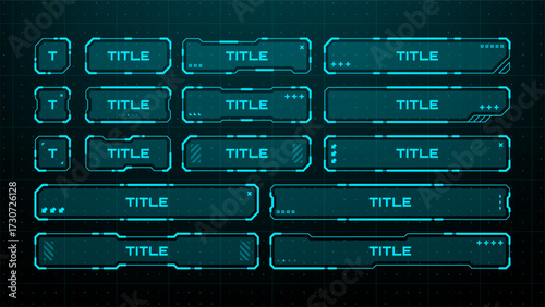 Collection of hud vector graphic frames. Game interface display for futuristic design. Digital display element for streaming overlay.