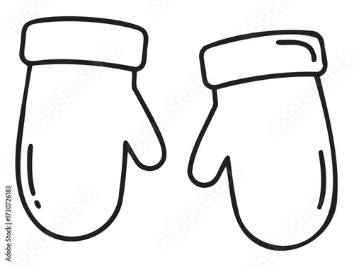Outline of cozy winter mittens with simple design and folded cuffs - stock vector