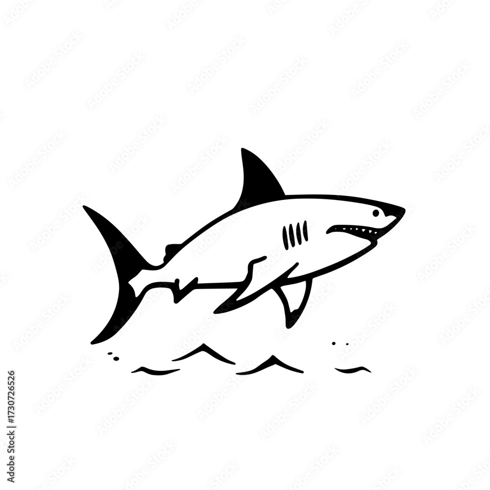 Fototapeta premium Great White Shark. Great White Shark simple black and white line art vector logo
