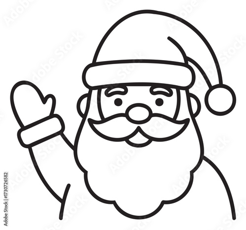 Santa claus in traditional christmas attire waving hand line art illustration - stock vector