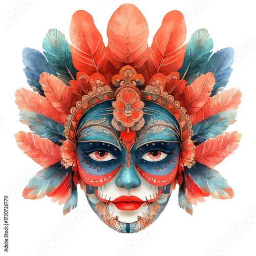 Mexican Face Parade, watercolor vector, isolated on a white background.