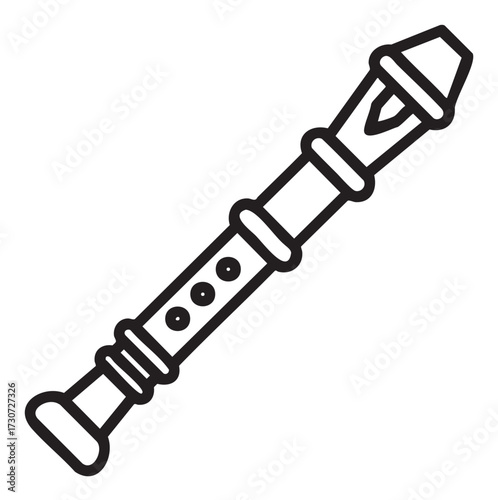 Black and white line art of a recorder musical instrument with detailed design - stock vector