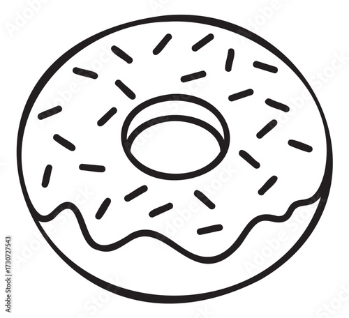 Line art doughnut with sprinkles and icing outline - stock vector