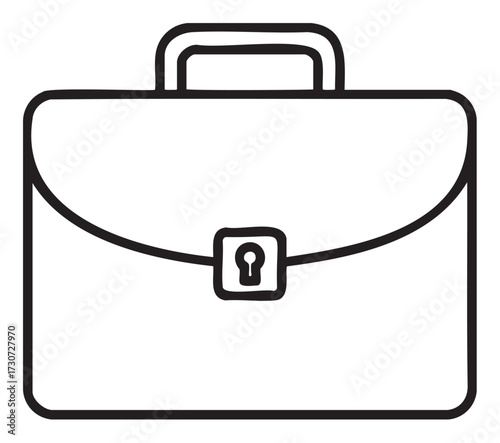 Simple black and white briefcase icon with handle and lock - stock vector