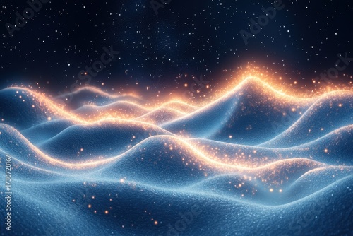 Blue and orange wave with stars.