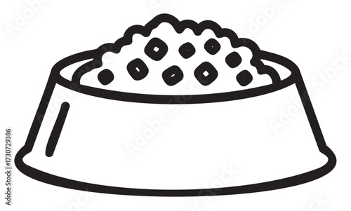 Outline drawing of a pet food bowl filled with kibble - stock vector
