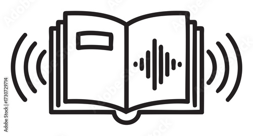 Open book with sound waves icon representing audiobook concept - stock vector
