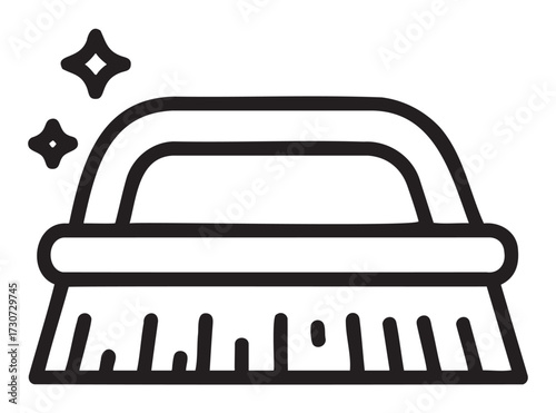 Black and white scrub brush icon with sparkles - stock vector