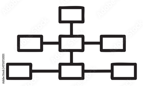 Blank hierarchical diagram with connected rectangular boxes - stock vector